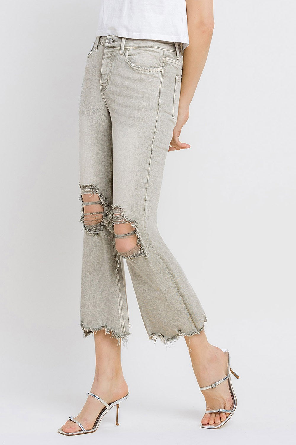 Lovervet Distressed Raw Hem Cropped Flare Jeans - Charming Charlie