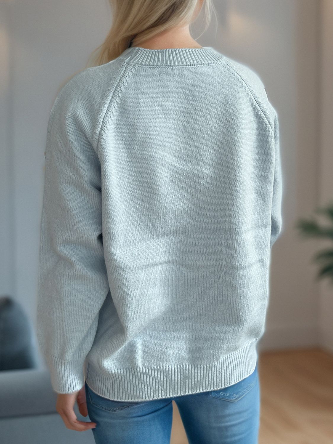 Flower Round Neck Raglan Sleeve Sweater - Charming Charlie