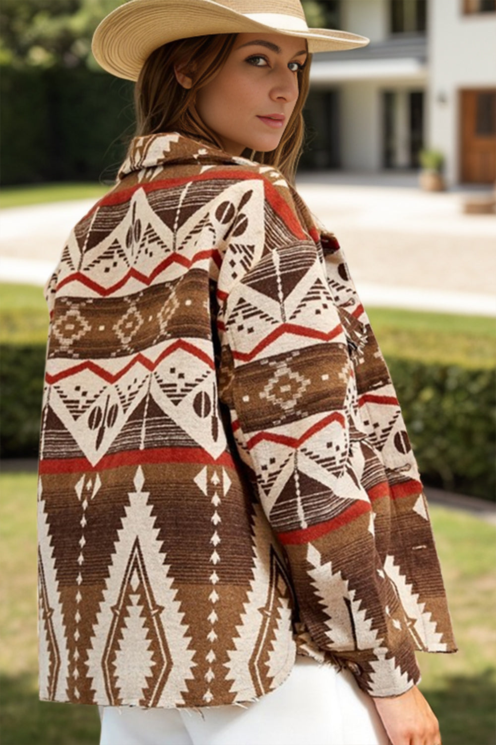 Geometric Button Up Long Sleeve Jacket - Charming Charlie