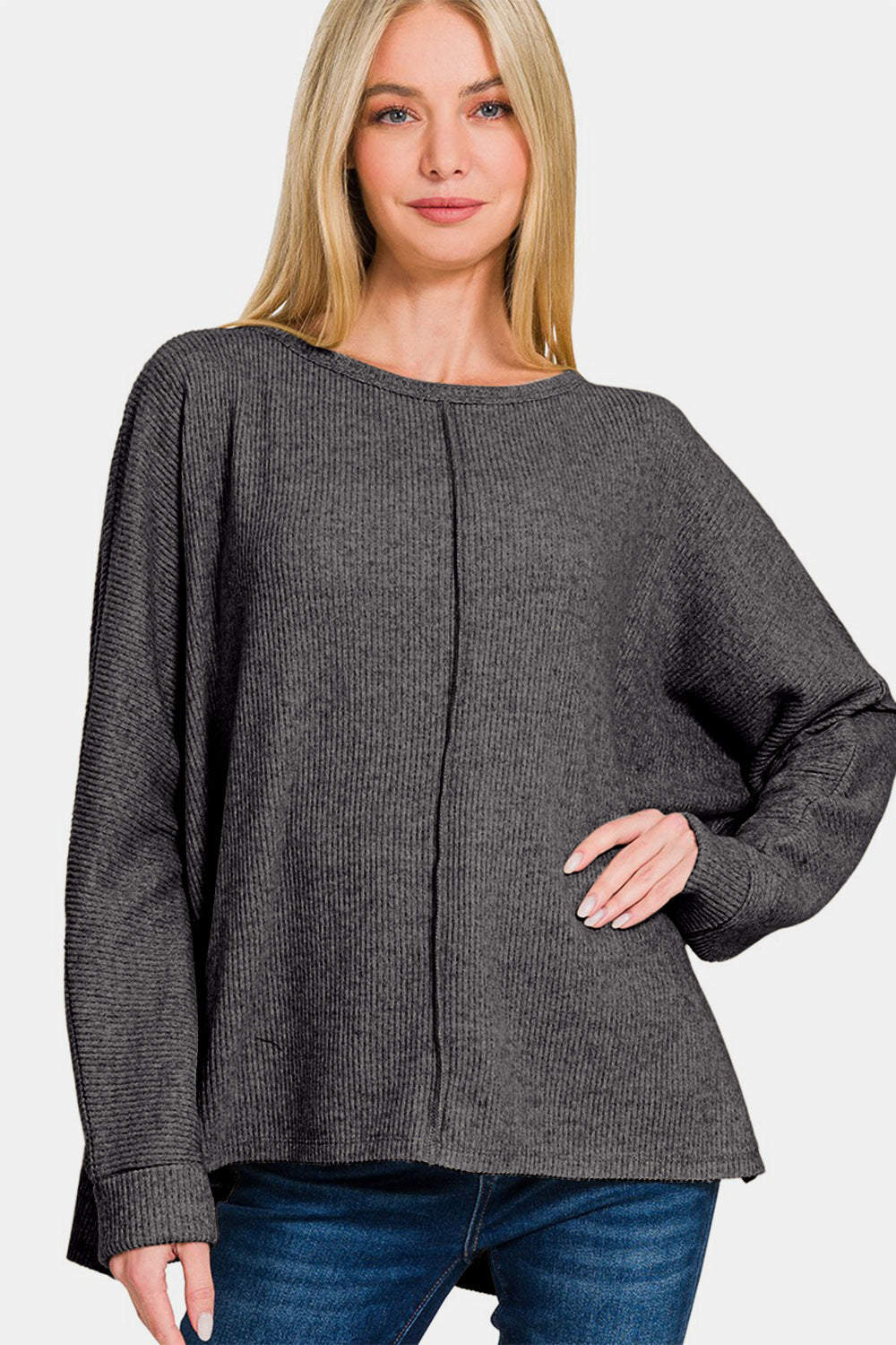Zenana High-Low Side Slit Round Neck T-Shirt - Charming Charlie
