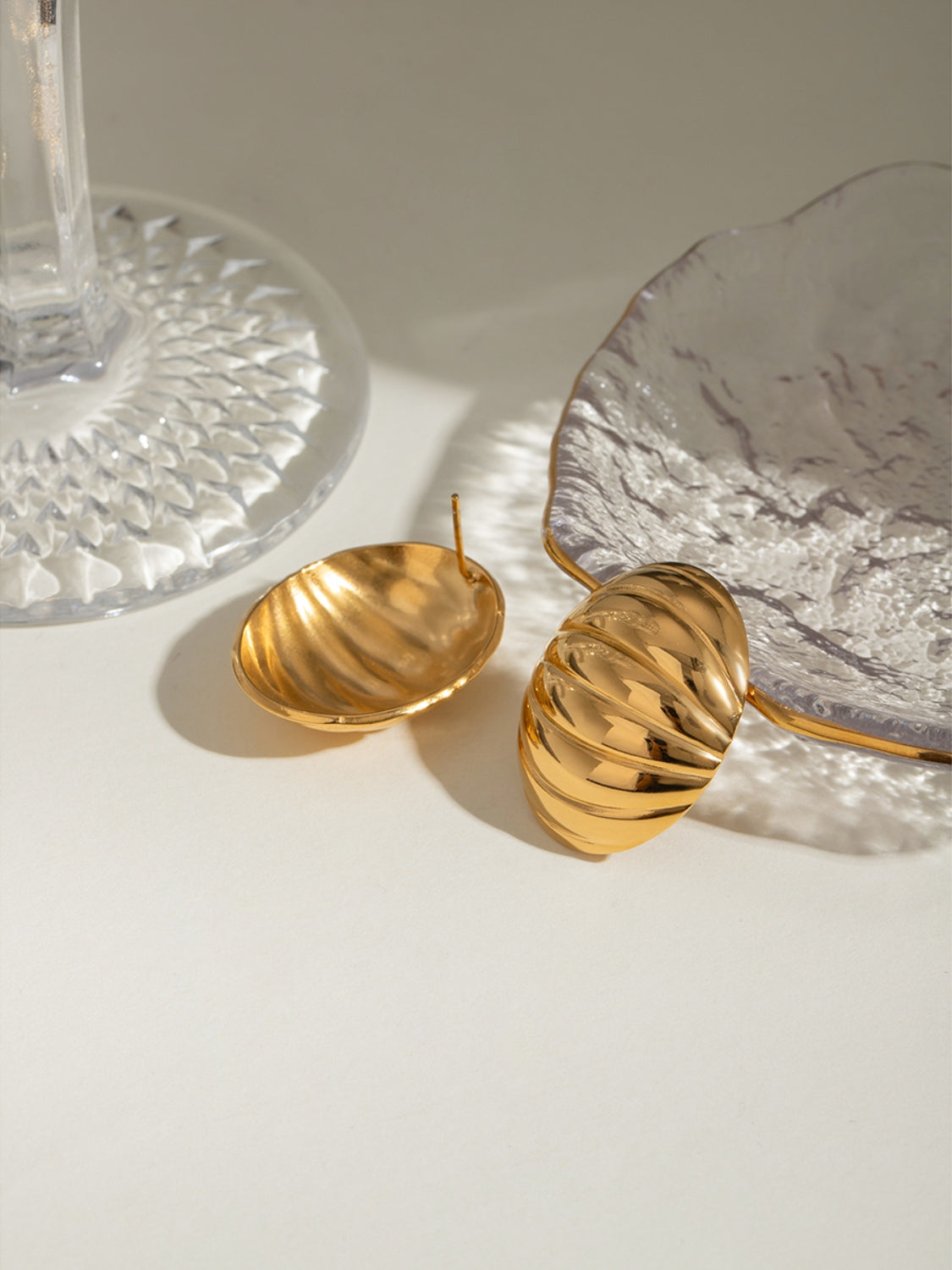 18K Gold-Plated Stainless Steel Ribbed Earrings - Charming Charlie