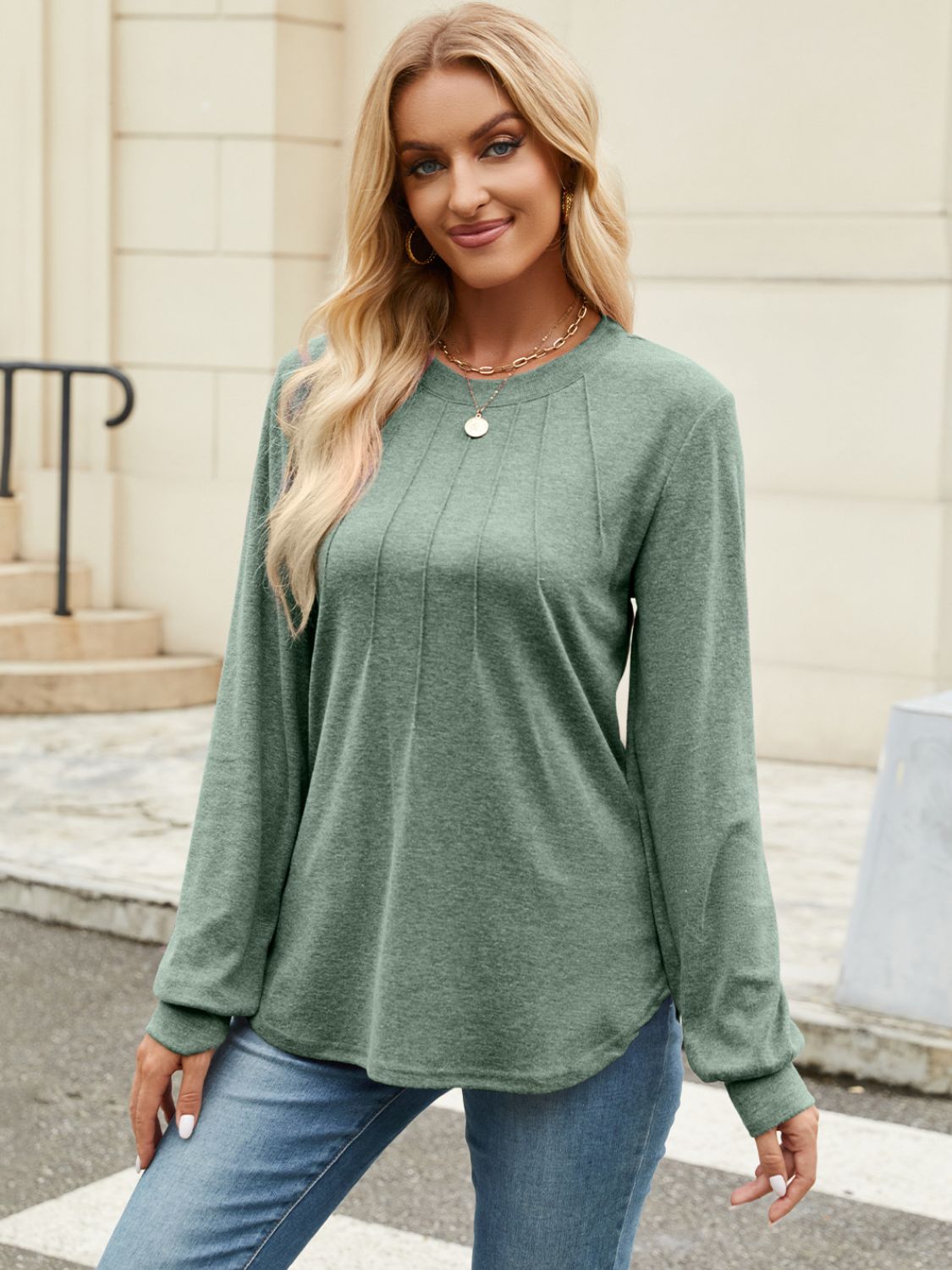Round Neck Long Sleeve T-Shirt - Charming Charlie
