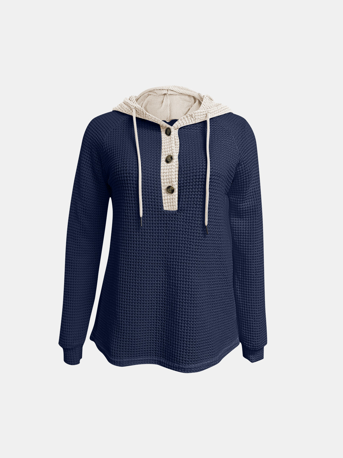 Full Size Waffle-Knit Contrast Long Sleeve Hoodie - Charming Charlie