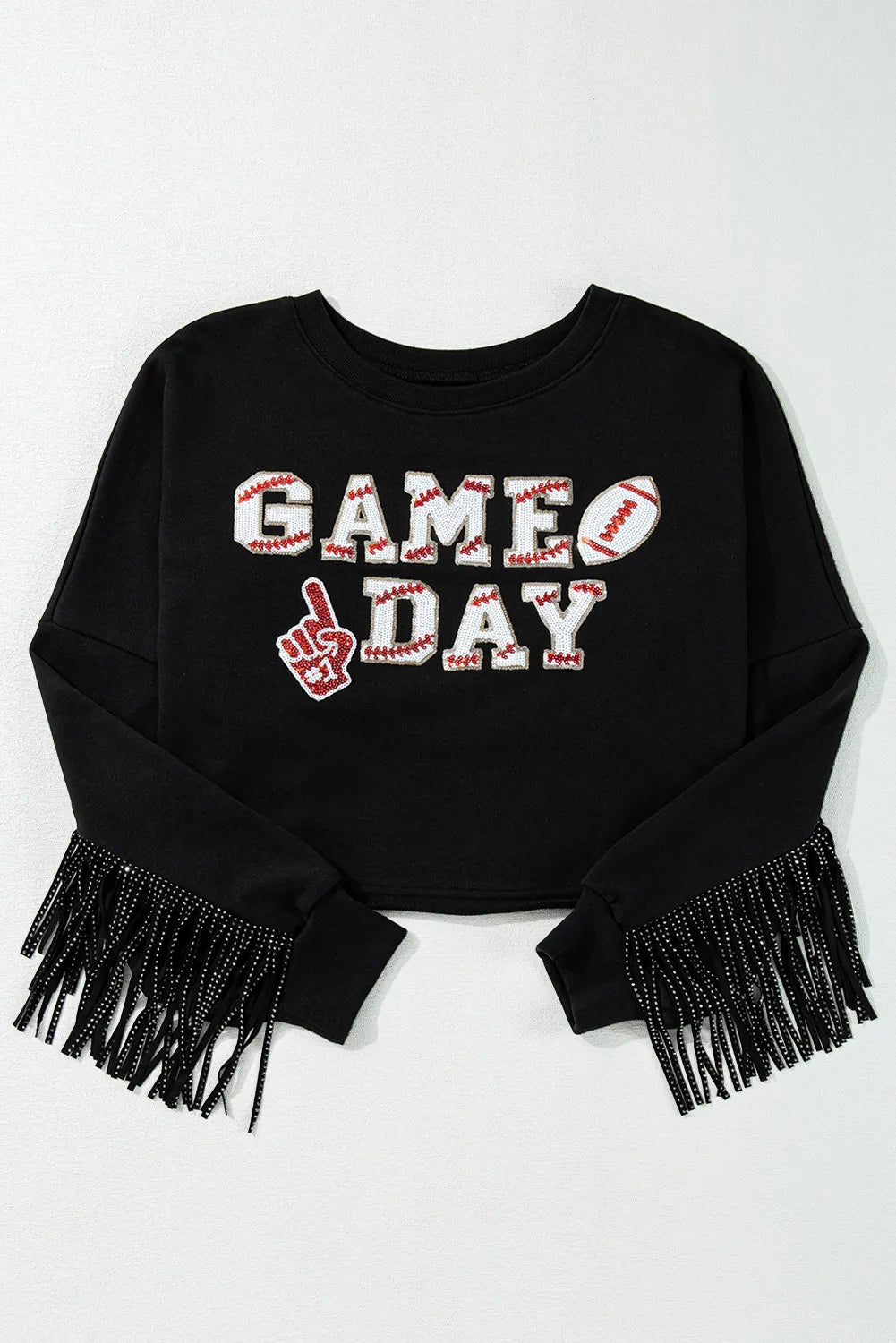 GAME DAY Fringe Long Sleeve Sweatshirt - Charming Charlie