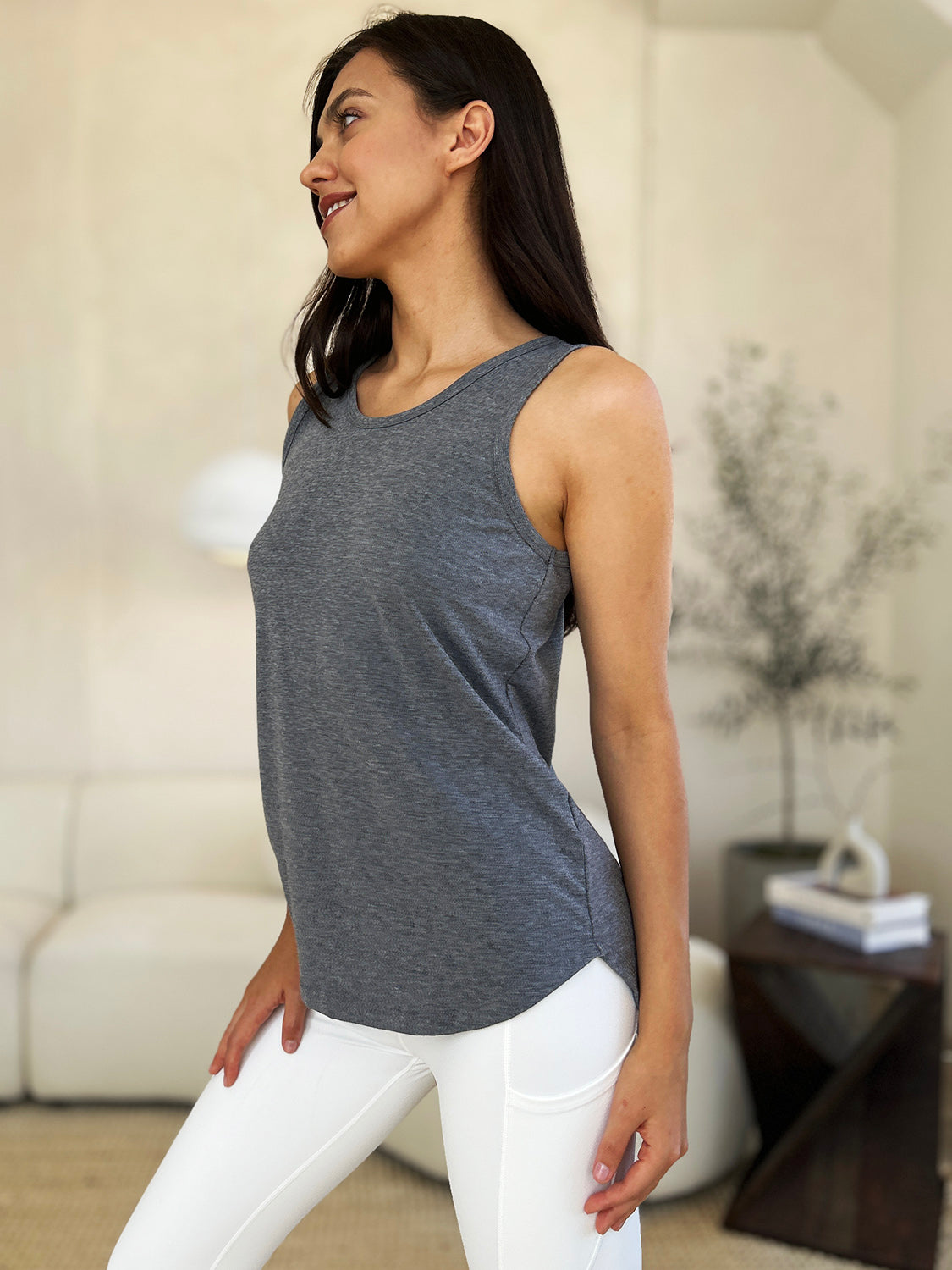 Basic Bae Full Size Round Neck Curved Hem Tank - Charming Charlie
