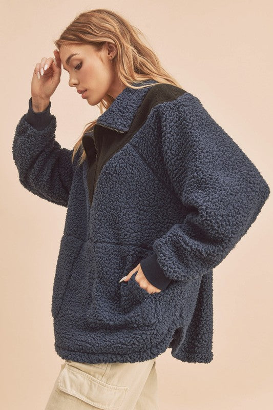 Aemi+Co Two Tone Half Zip Fleece Sweatshirt - Charming Charlie