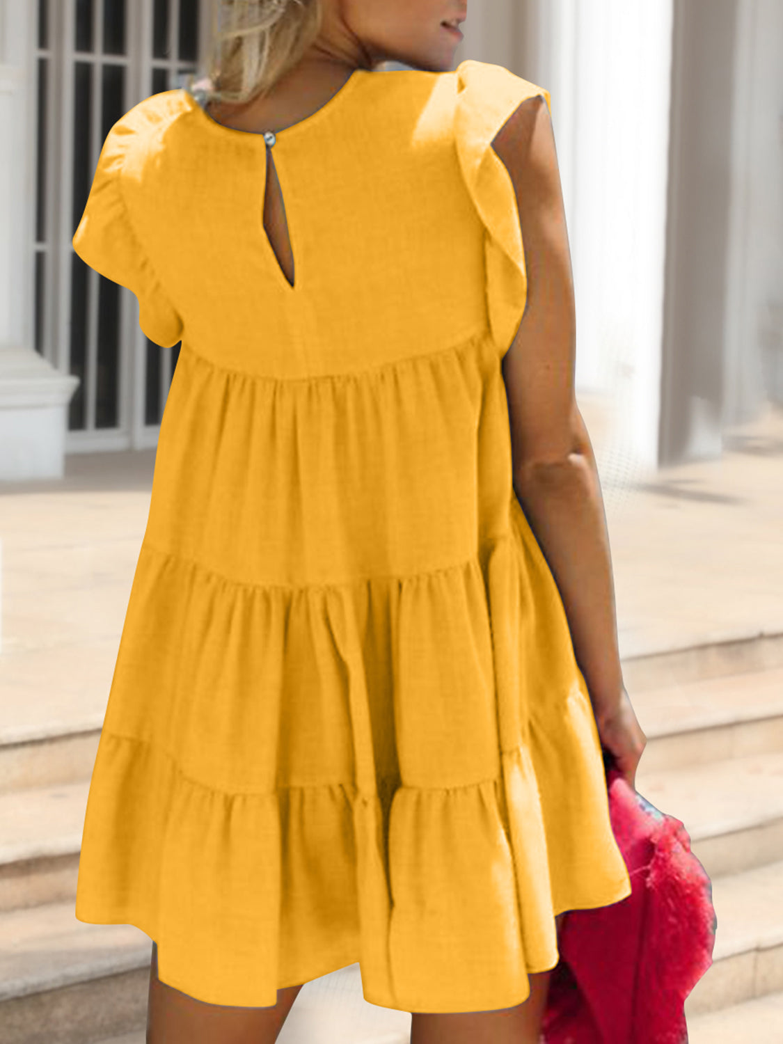 Ruched Round Neck Cap Sleeve Mini Dress - Charming Charlie