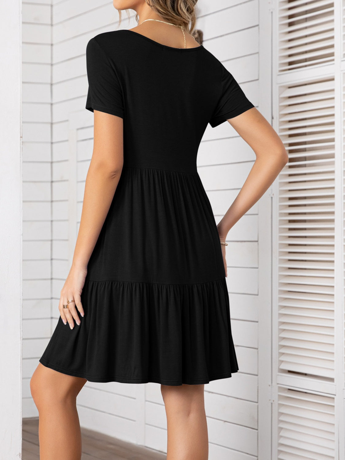 Round Neck Short Sleeve Mini Tee Dress - Charming Charlie