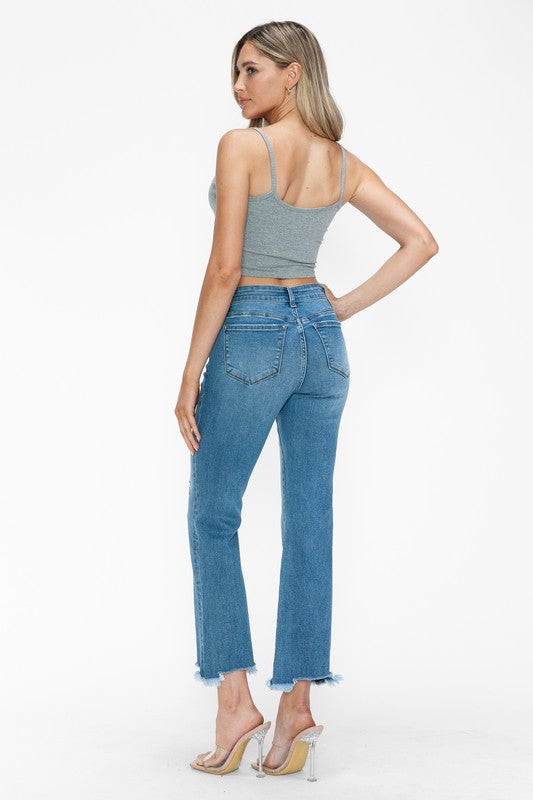 bytos Raw Hem Distressed Mid Rise Crop Jeans - Charming Charlie