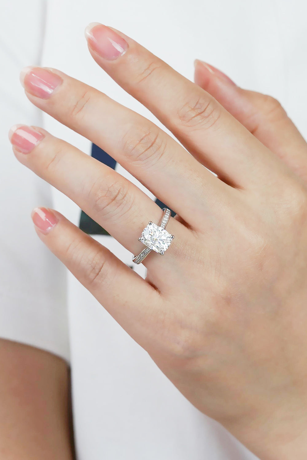 3 Carat Moissanite Platinum-Plated Side Stone Ring - Charming Charlie