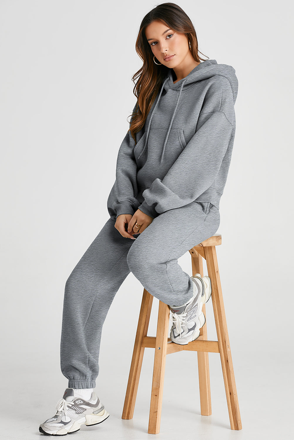 Dropped Shoulder Hooded Top and Pants Active Set - Charming Charlie