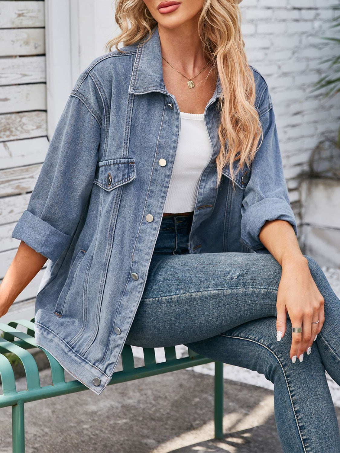 Button Up Long Sleeve Denim Jacket - Charming Charlie