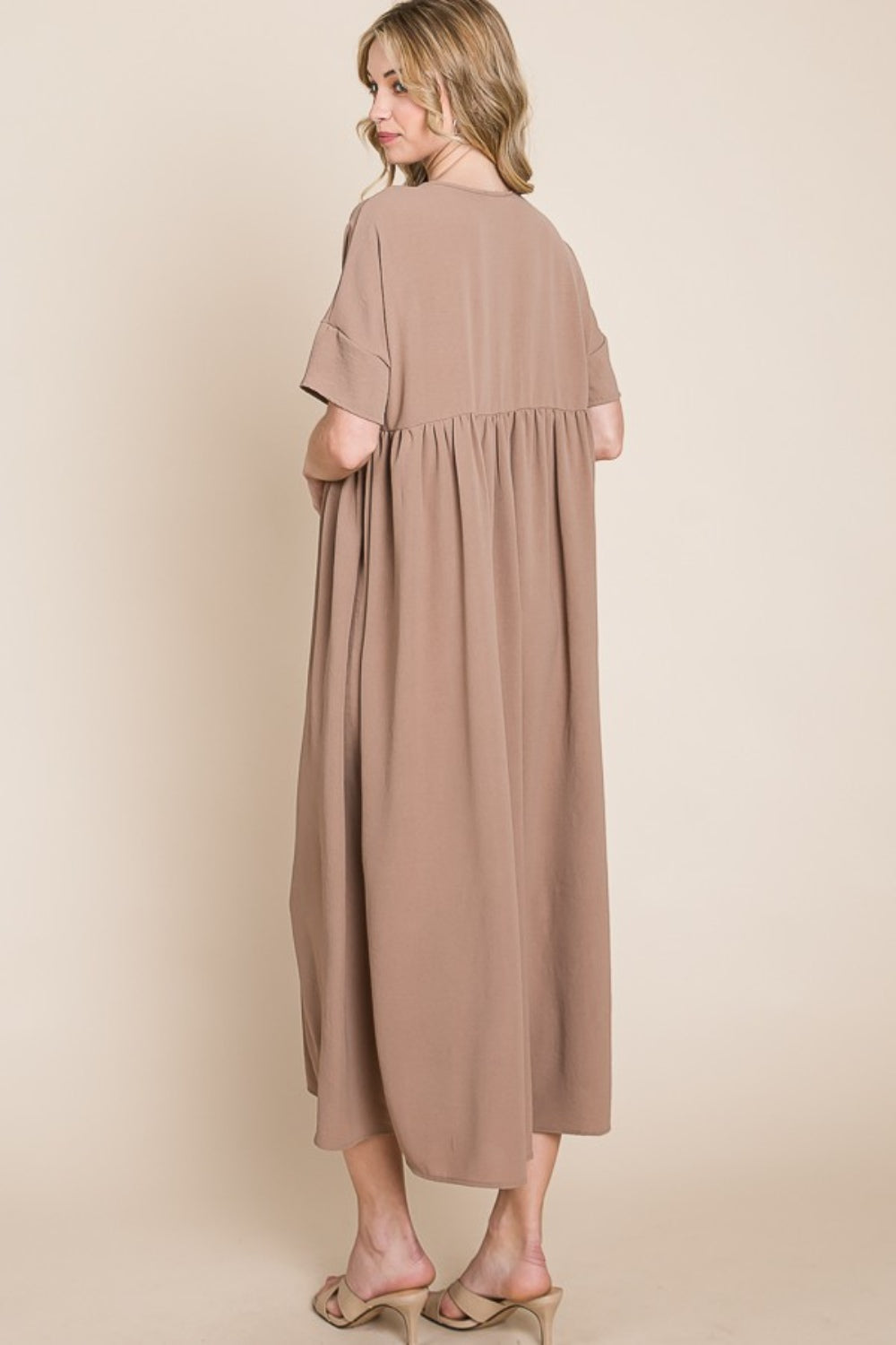 BOMBOM Round Neck Ruched Midi Dress - Charming Charlie