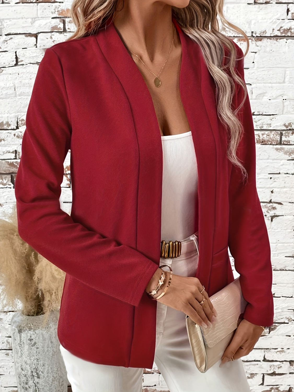 Solid Color Open Front Long Sleeve Cardigan - Charming Charlie