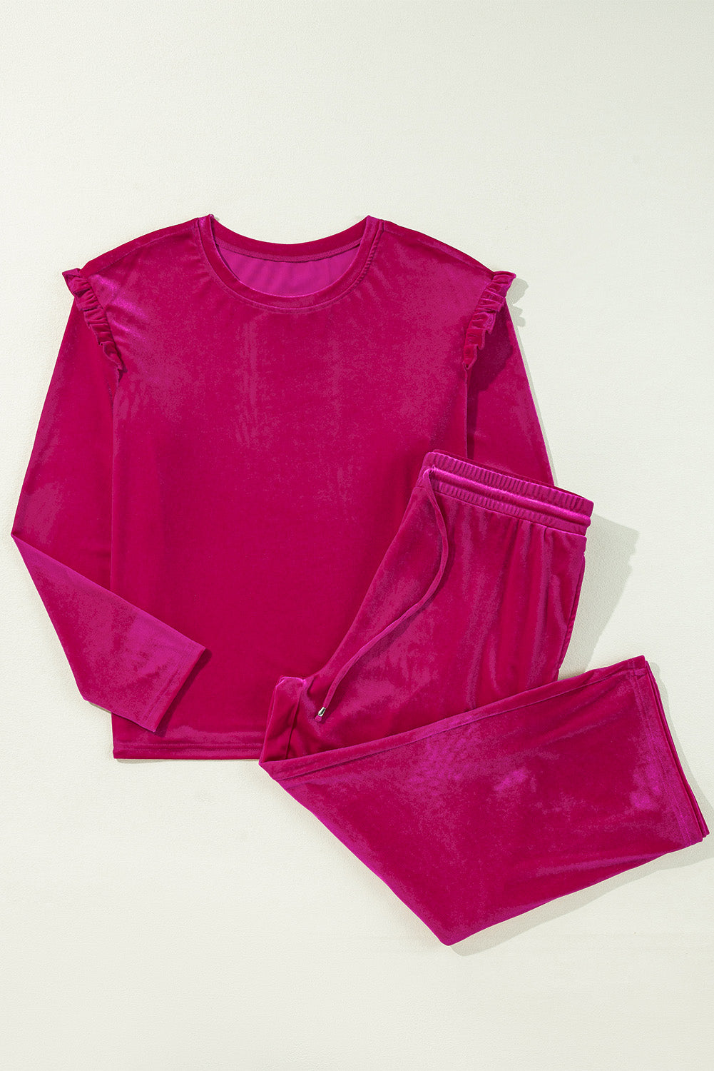 Frill Round Neck Long Sleeve Top and Pants Set - Charming Charlie