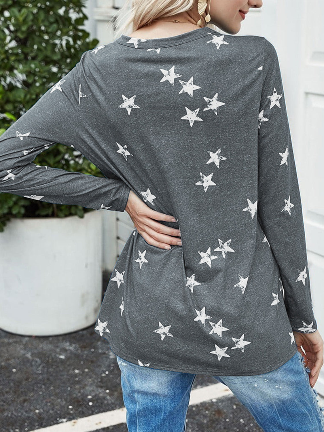 Cutout Round Neck Long Sleeve T-Shirt - Charming Charlie