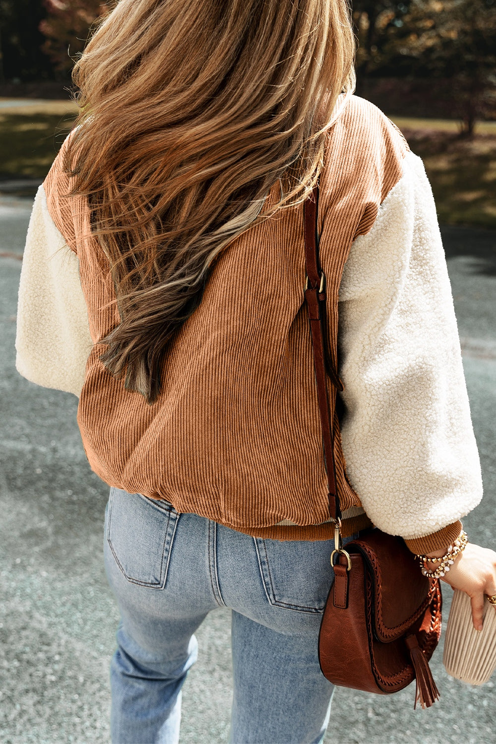Contrast Baseball Collar Snap Down Long Sleeve Jacket - Charming Charlie