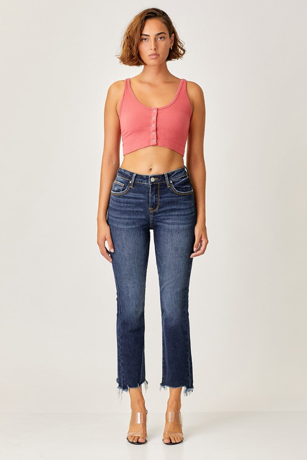 Risen Full Size Frayed Hem Cropped Straight Jeans - Charming Charlie