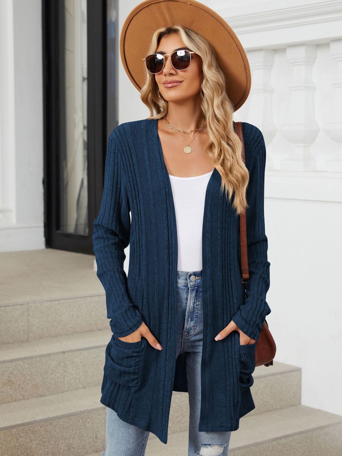 Pocketed Open Front Long Sleeve Cardigan - Charming Charlie