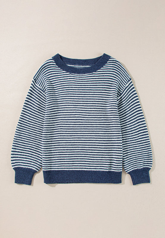 Striped Boat Neck Long Sleeve Sweater - Charming Charlie