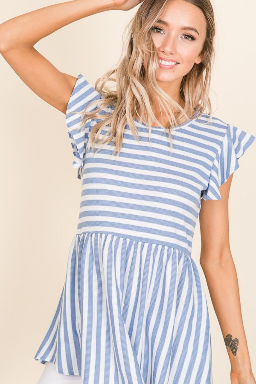 BOMBOM Striped Round Neck Blouse - Charming Charlie