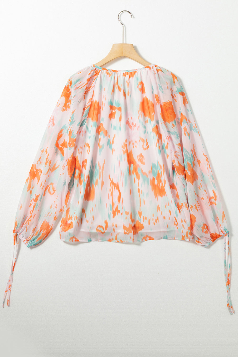 Printed Tie Neck Long Sleeve Blouse - Charming Charlie