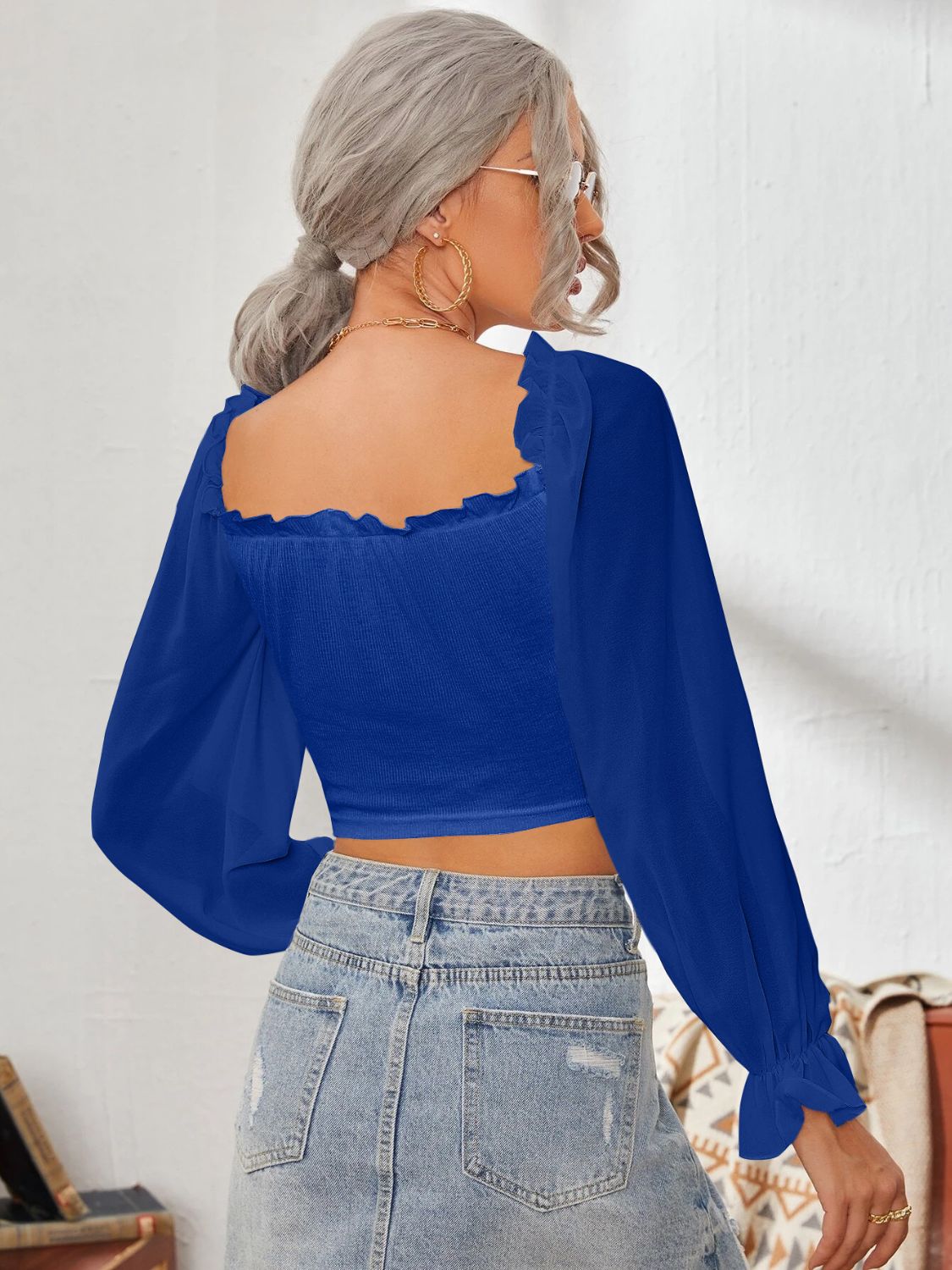 Mesh Sweetheart Neck Flounce Sleeve Top - Charming Charlie