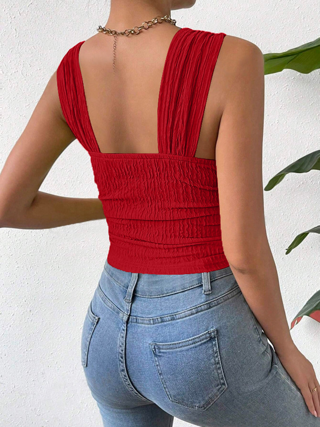 Textured Square Neck Wide Strap Tank - Charming Charlie