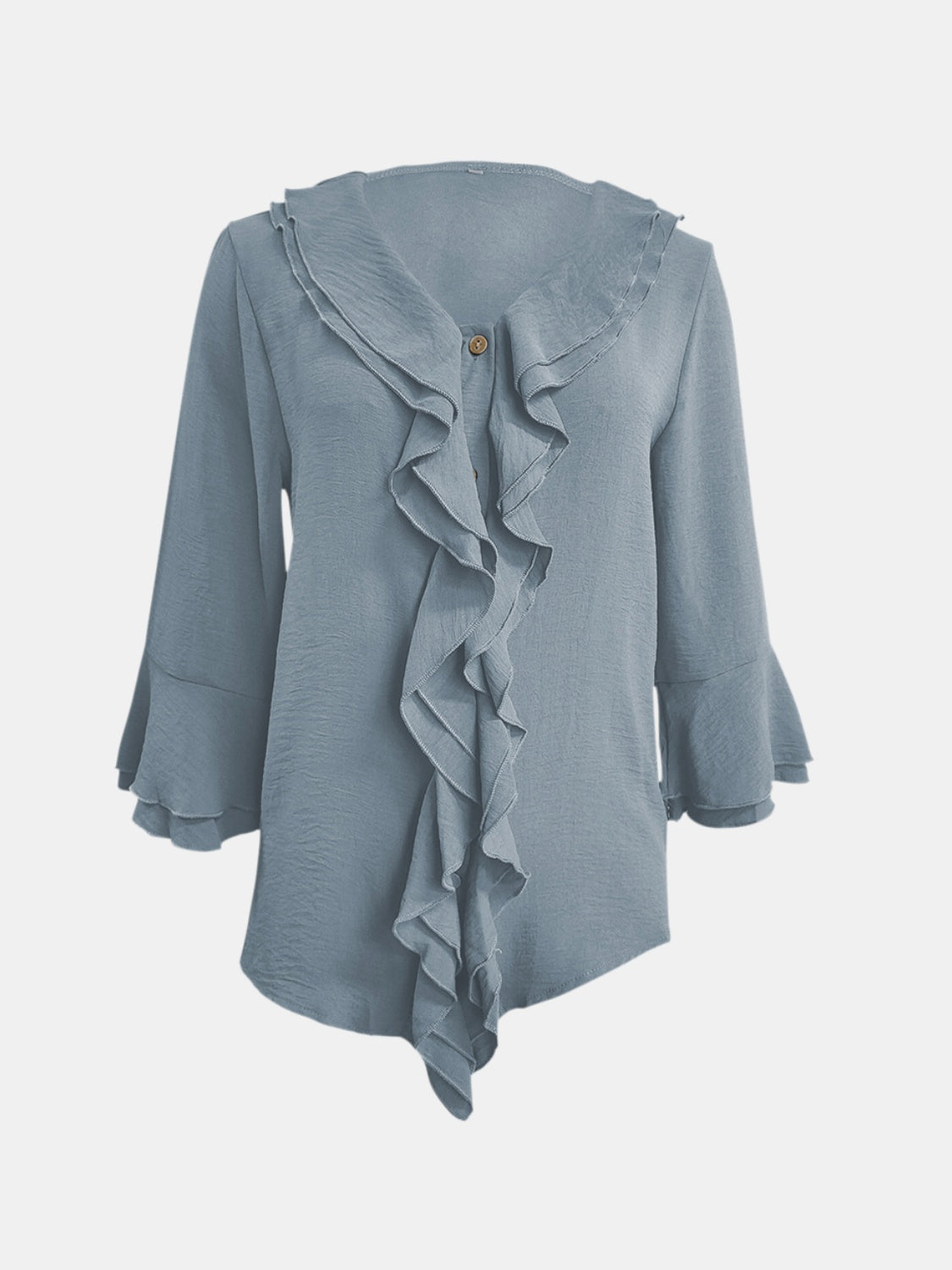 Full Size Ruffled V-Neck Flounce Sleeve Blouse - Charming Charlie