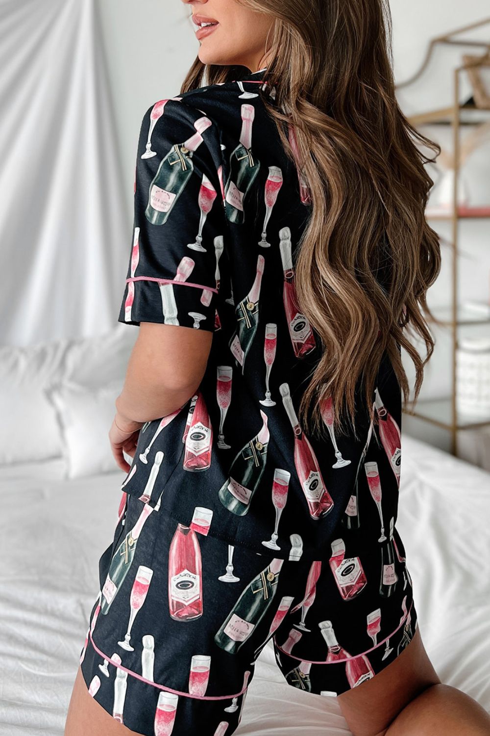 Champagne Print Short Sleeve Top and Shorts Set - Charming Charlie