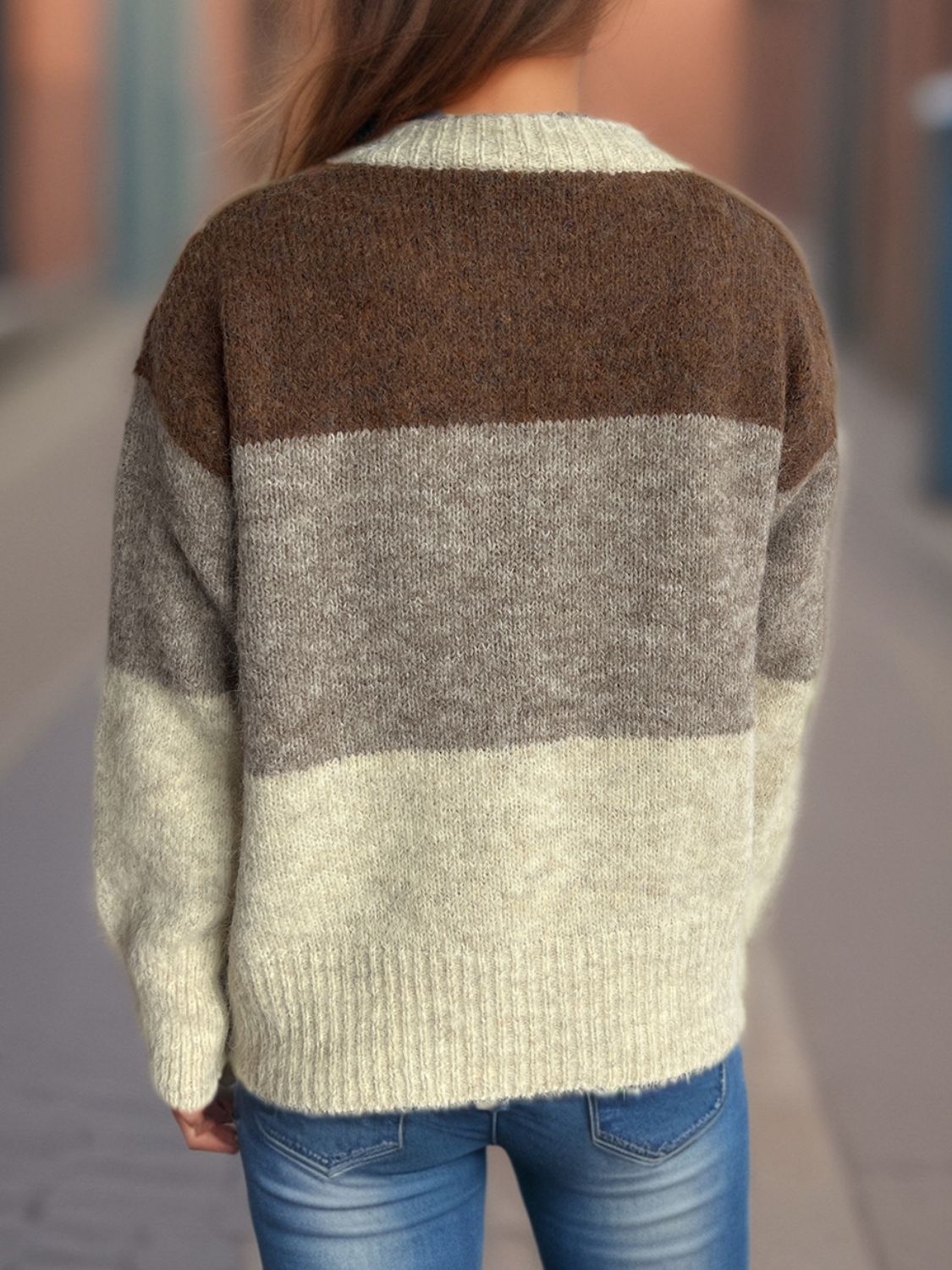 Color Block Round Neck Button Up Cardigan - Charming Charlie