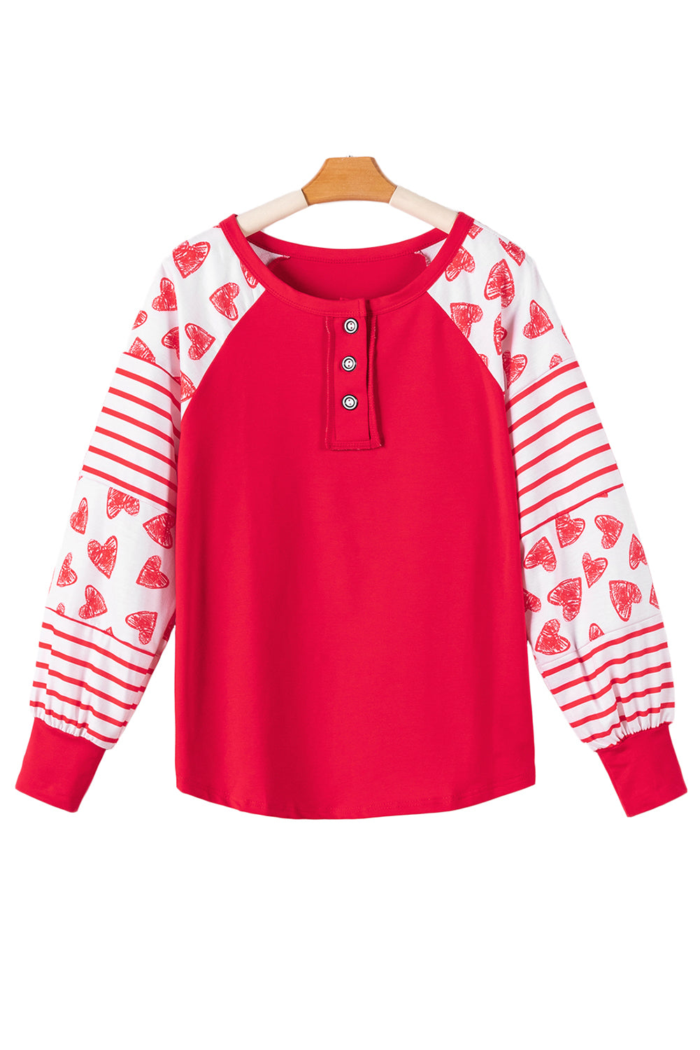 Heart Printed Round Neck Long Sleeve T-Shirt - Charming Charlie