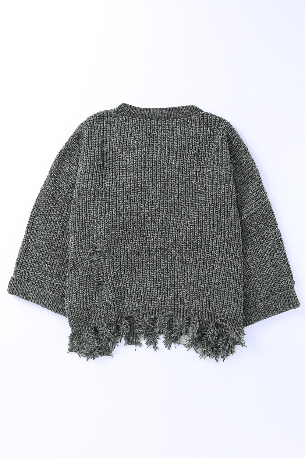 Distressed Round Neck Drop Shoulder Sweater - Charming Charlie