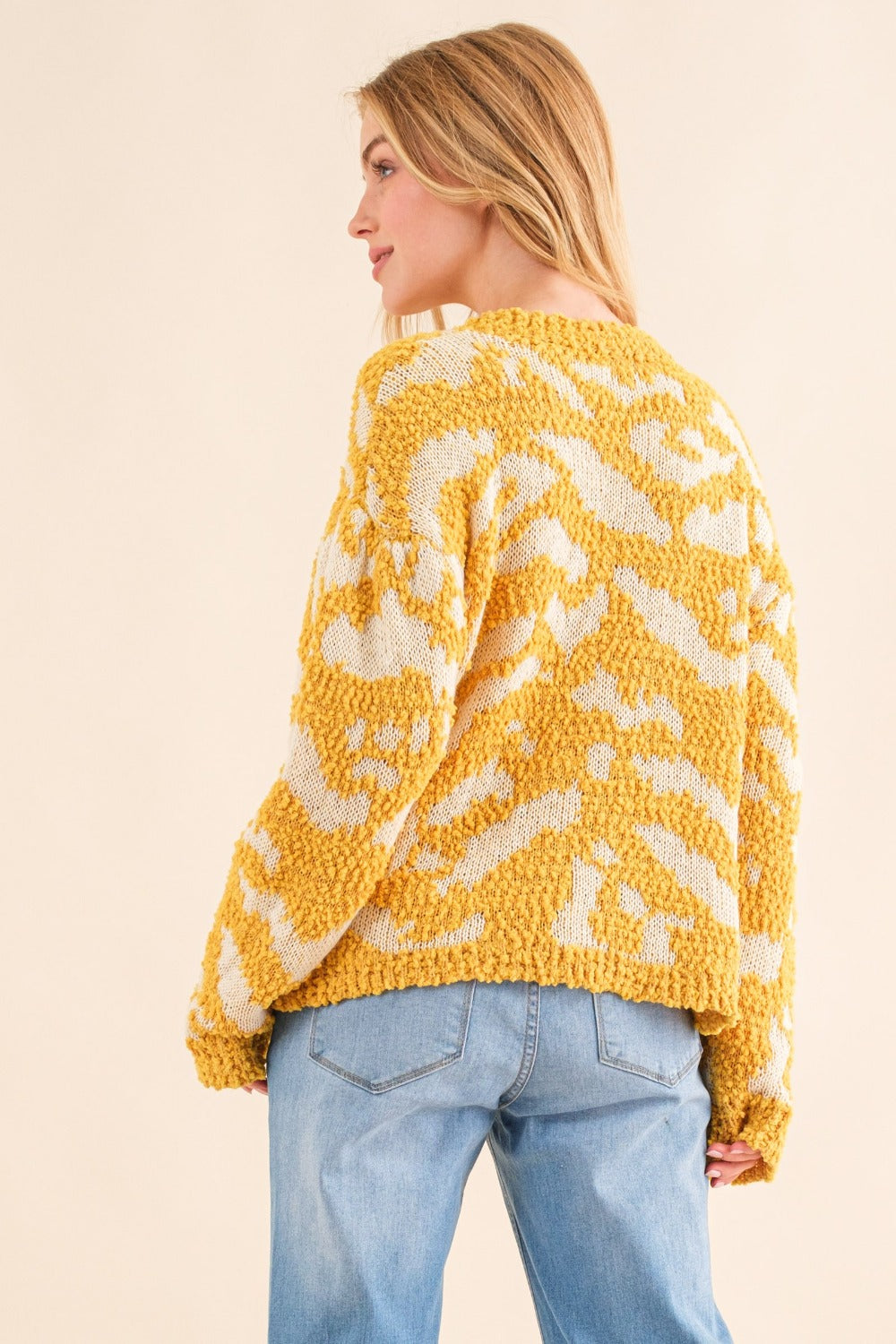 And The Why Full Size Textured Pattern Contrast Sweater - Charming Charlie