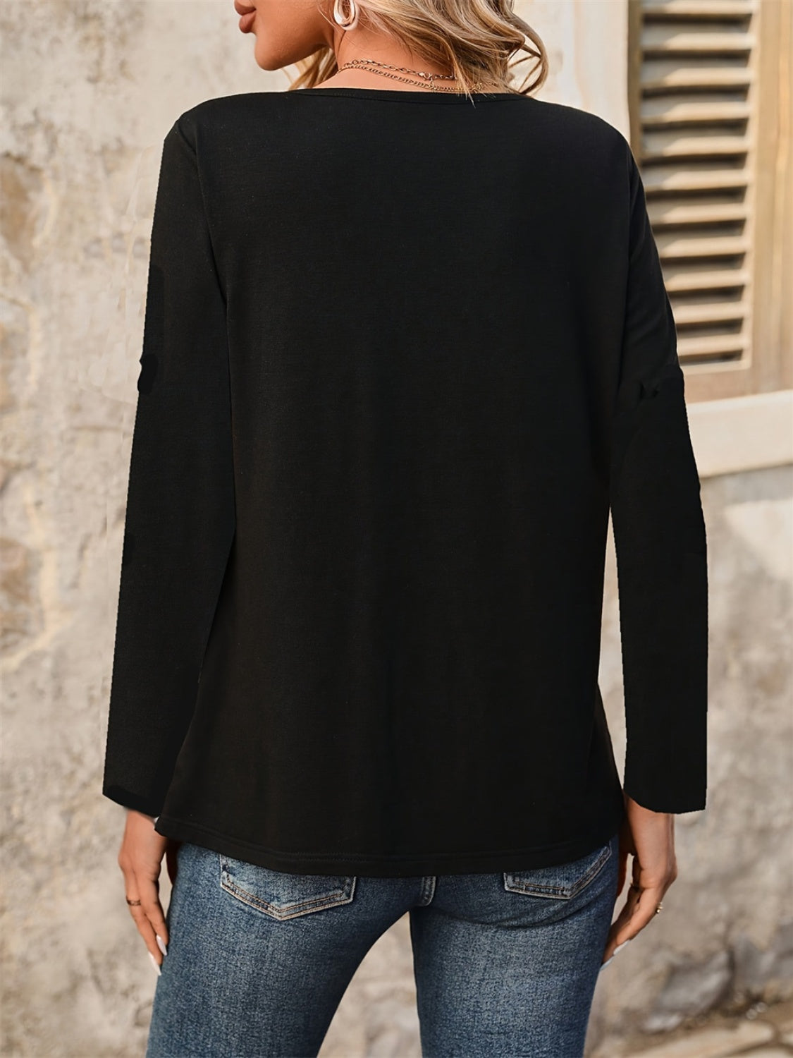 Notched Long Sleeve T-Shirt - Charming Charlie