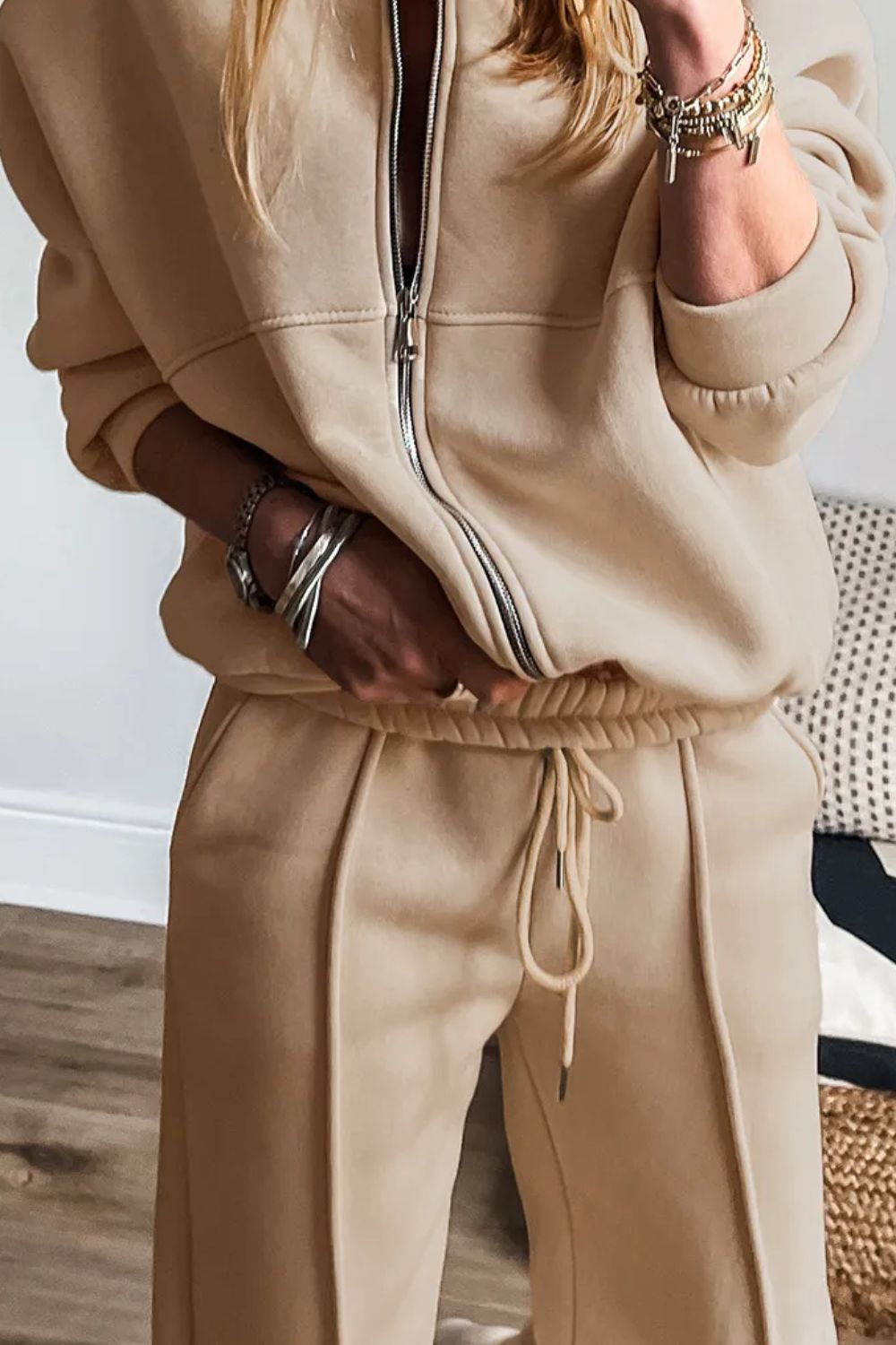 Zip Up Long Sleeve Top and Pants Set - Charming Charlie