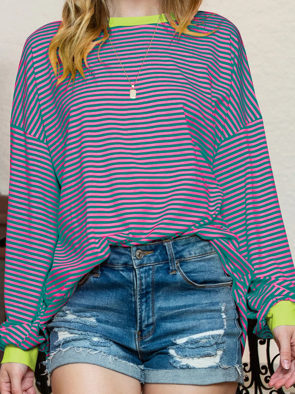 Contrast Striped Long Sleeve Sweatshirt - Charming Charlie
