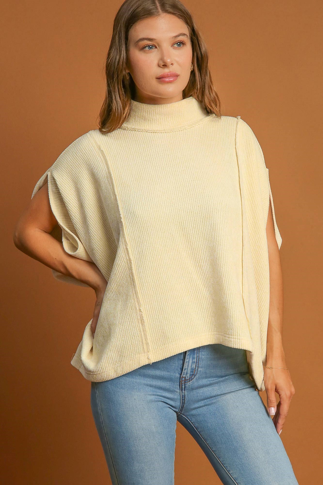 Umgee Solid Color Mock Neck Short Sleeve Top - Charming Charlie