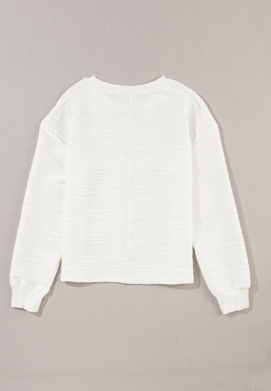 Texture Round Neck Long Sleeve Sweatshirt - Charming Charlie