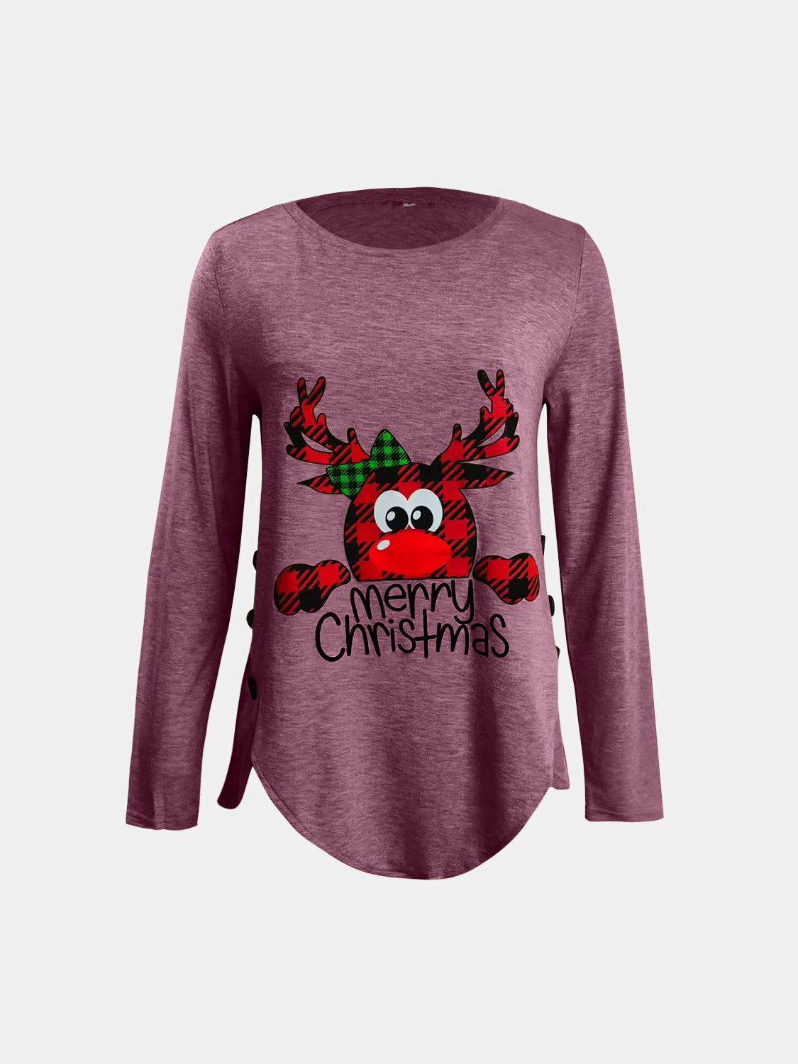 Full Size Reindeer Round Neck Long Sleeve T-Shirt - Charming Charlie