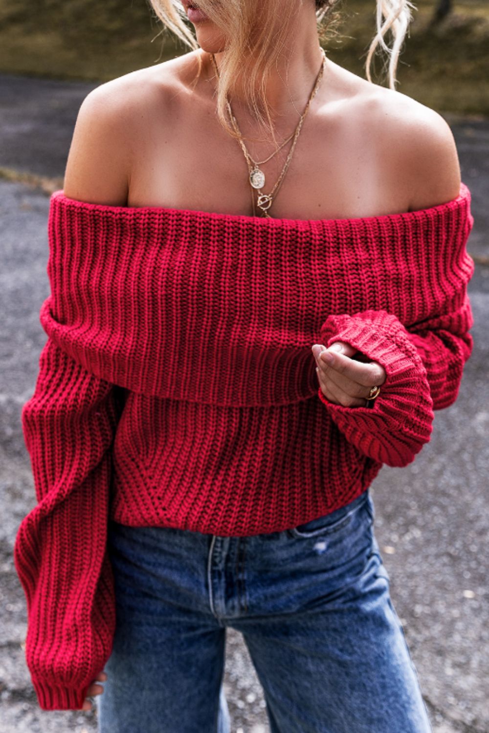 Off-Shoulder Long Sleeve Sweater - Charming Charlie