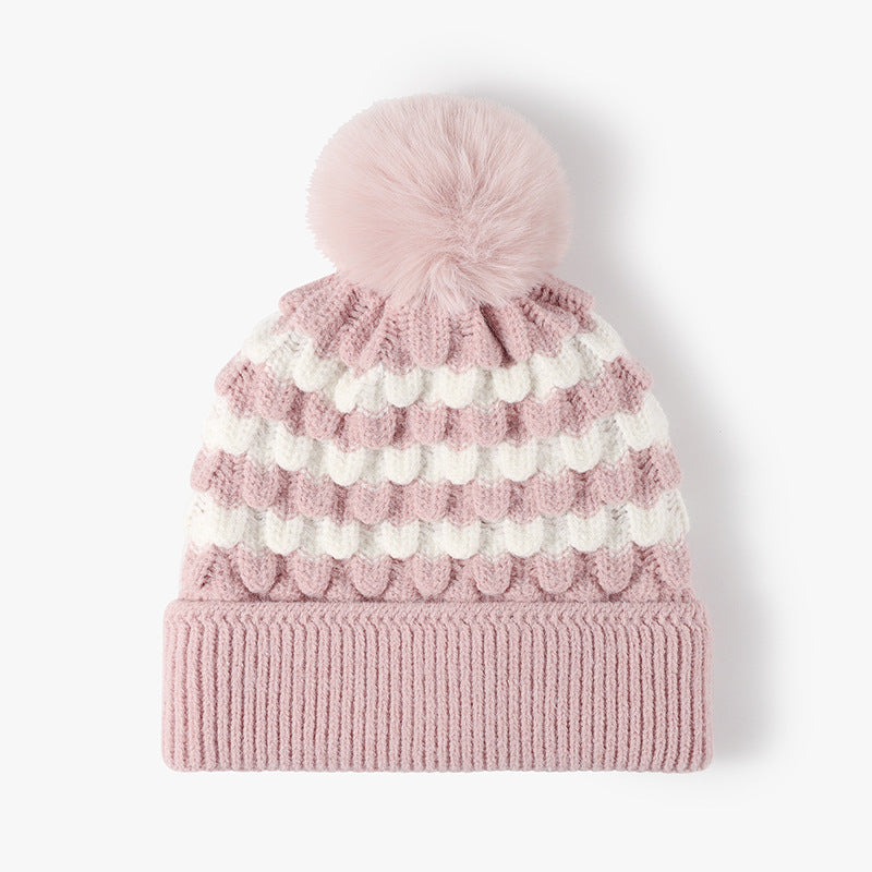 Striped Contrast Knit Hat with Pom-pom - Charming Charlie