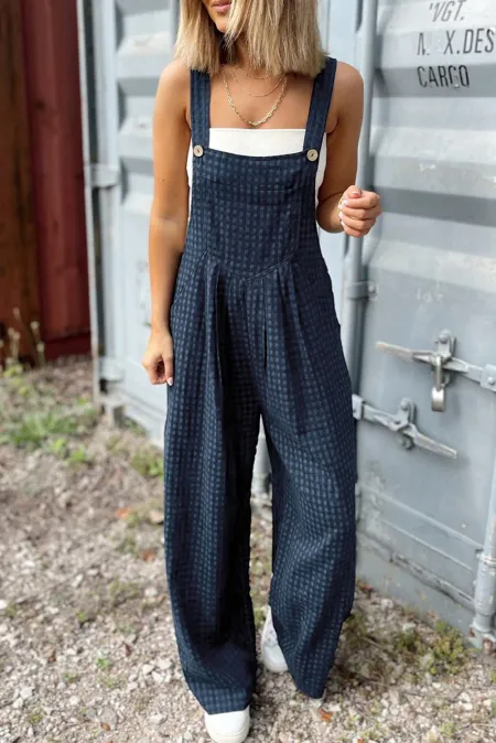 Plaid Wide Strap Wide Leg Overalls - Charming Charlie