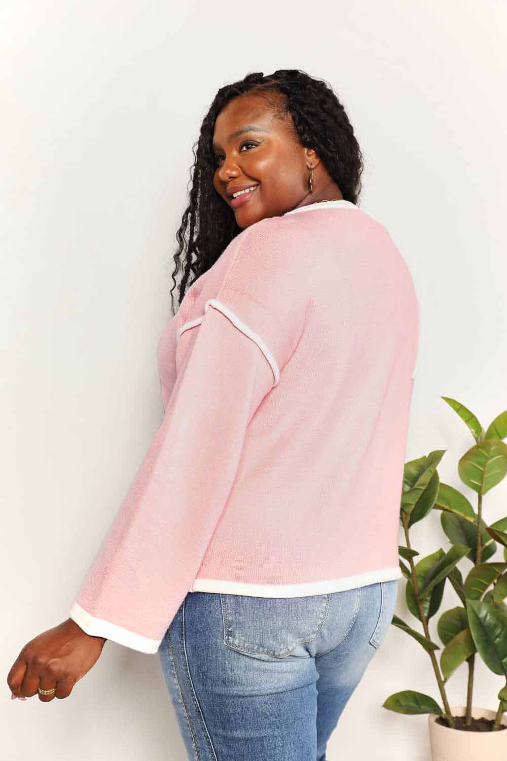 Angel Wings Contrast Detail Dropped Shoulder Knit Top - Charming Charlie