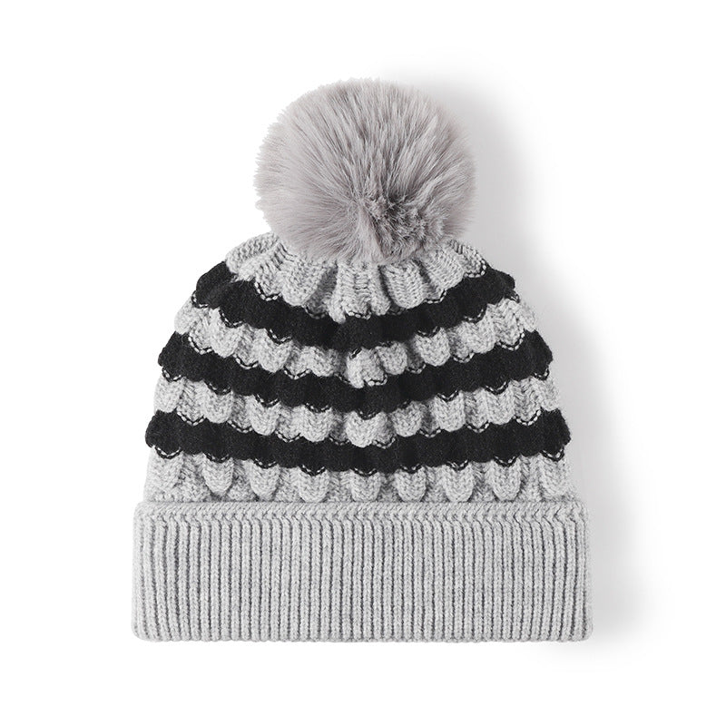 Striped Contrast Knit Hat with Pom-pom - Charming Charlie