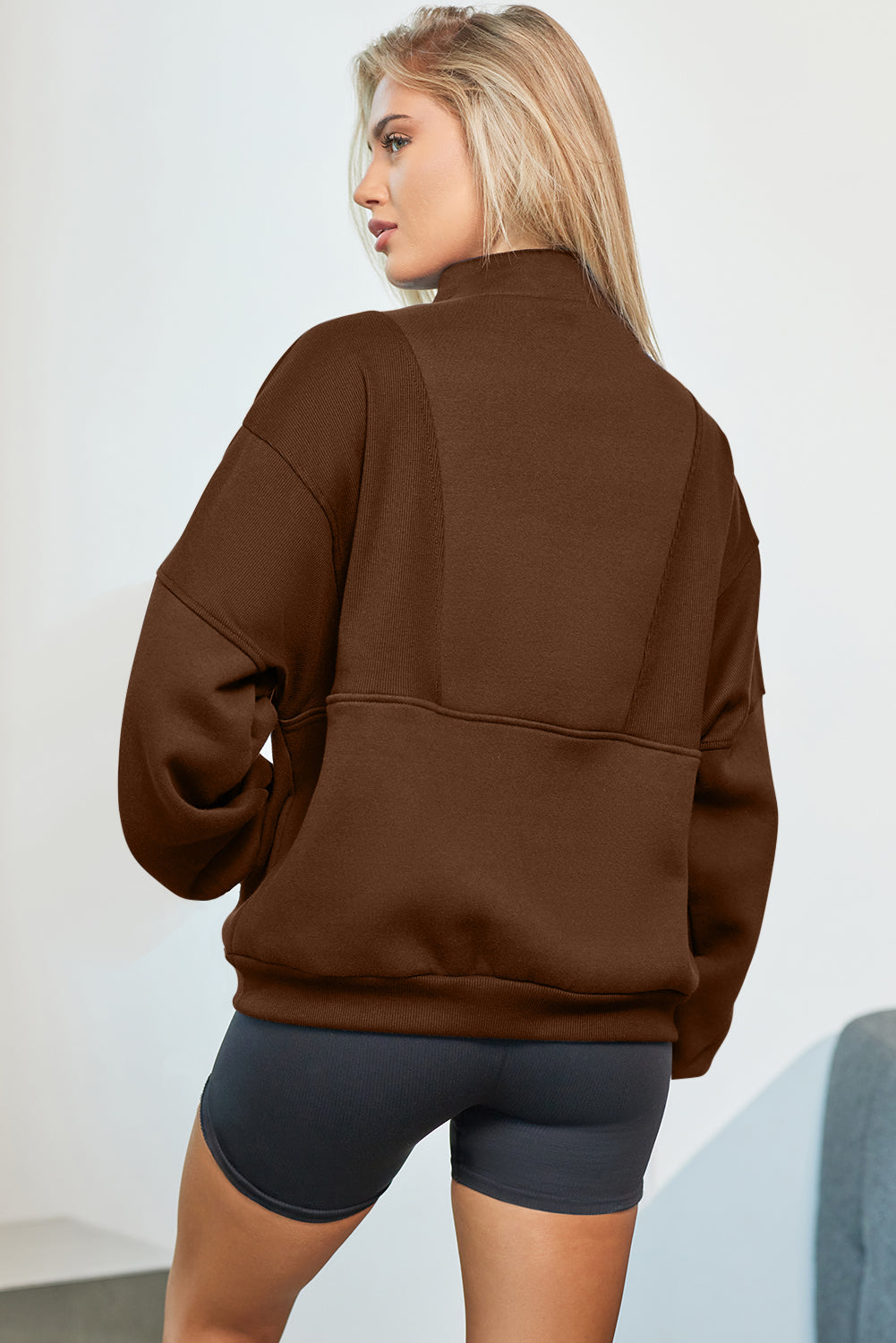 Half Zip Drop Shoulder Long Sleeve Sweatshirt - Charming Charlie