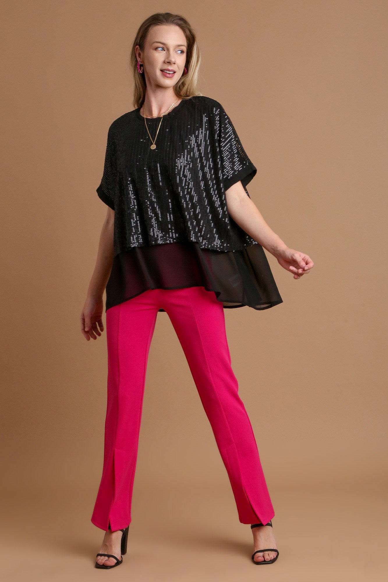 Umgee Sequin Half Sleeve Layered Blouse - Charming Charlie