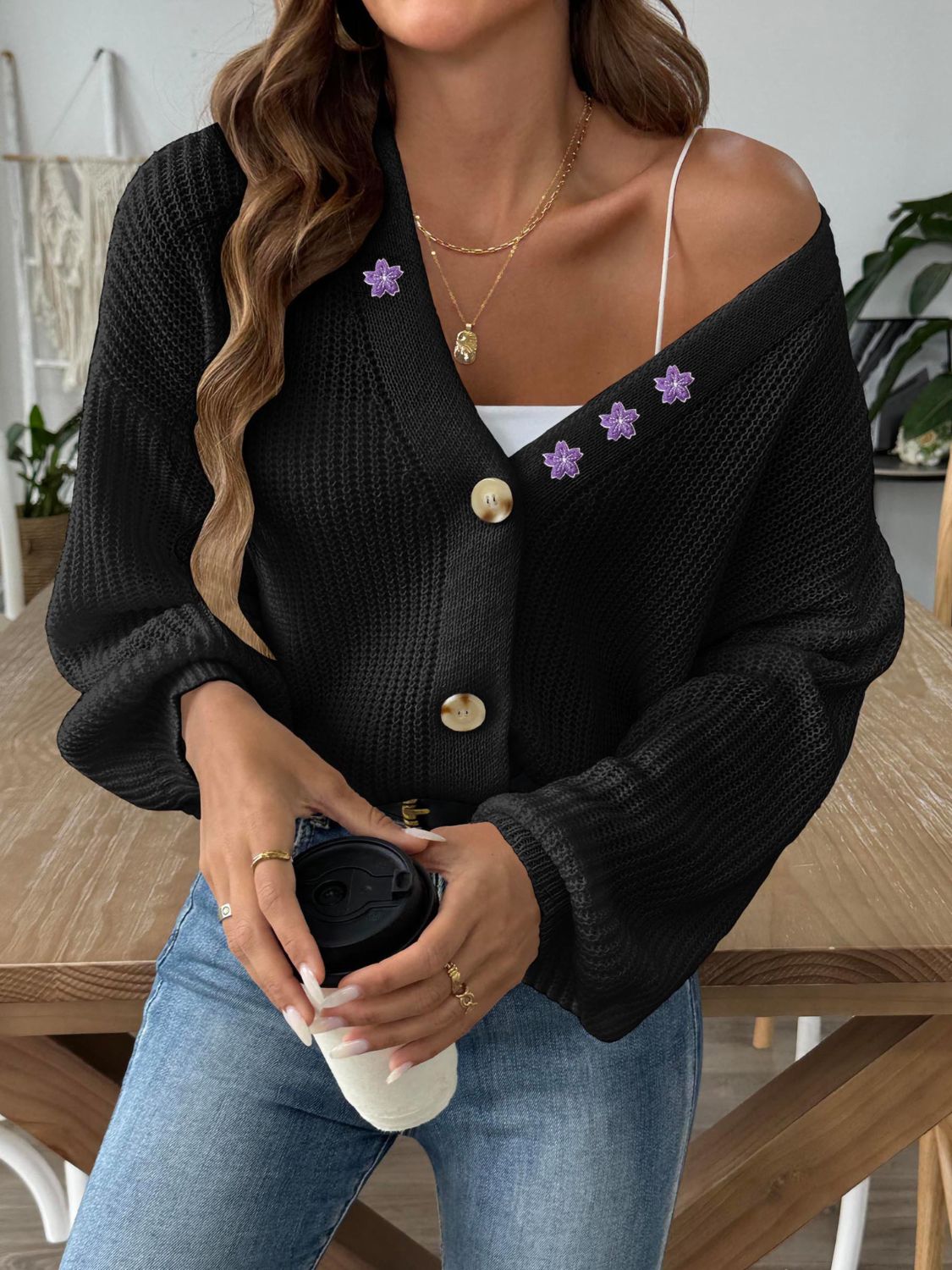 V-Neck Button Up Long Sleeve Cardigan - Charming Charlie