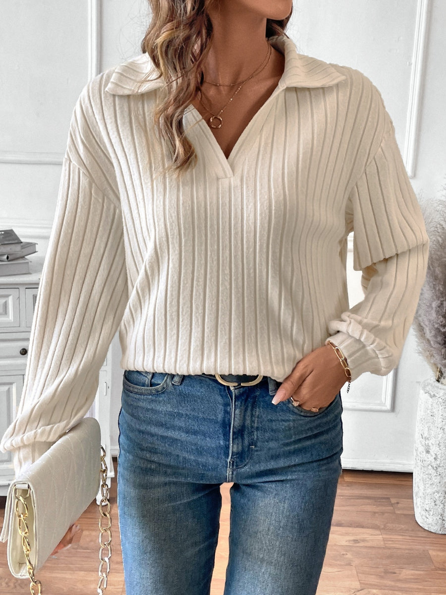 Satin Johnny Collar Long Sleeve Blouse