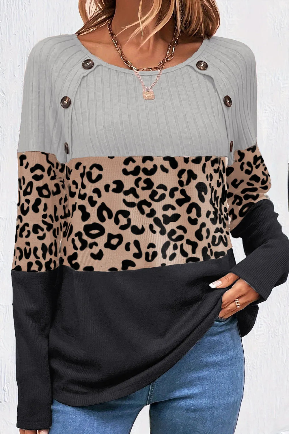 Leopard Round Neck Long Sleeve Top - Charming Charlie